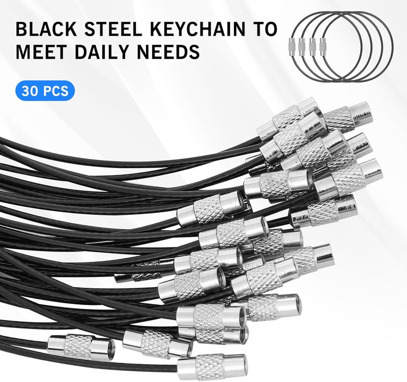 DFTOA -30 Pack 6 inch Extendable Wire Keychain Cable/Luggage Tags/Loops Holder/ID Tag Keeper, Black Cable Key Ring - Image 2